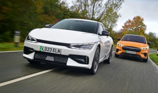 Kia EV6 GT vs Ford Mustang Mach-E GT - front tracking 